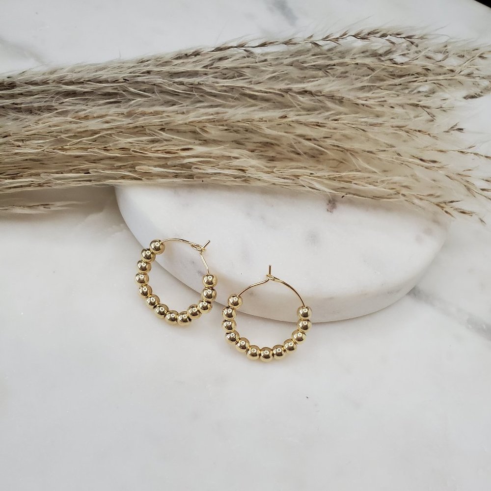 5 for $25 Gold Color Beaded Small Hoop Earrings - Picture 3 of 5